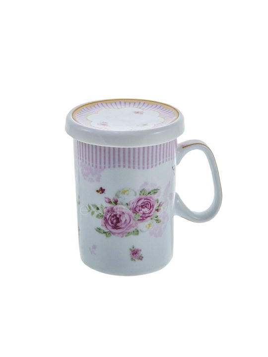 Karvounis Floral Flowers Porcelain Cup with Lid Multicolour