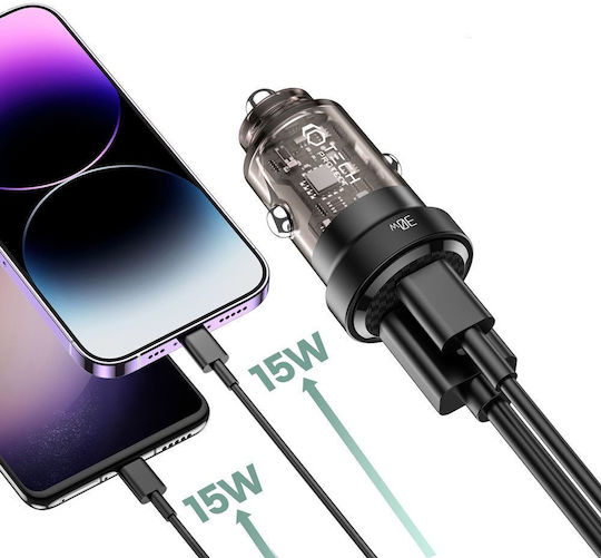 Tech-Protect Φορτιστής Αυτοκινήτου 30W με Θύρες: 1xUSB 1xType-C Μαύρος