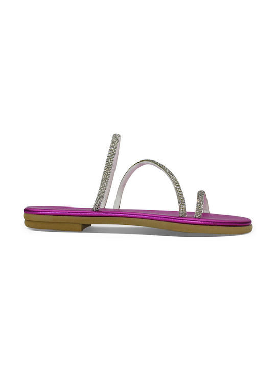 Women's leather anatomic sandal in fuchsia color