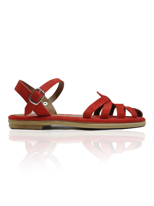 Women's leather anatomic sandal in red color