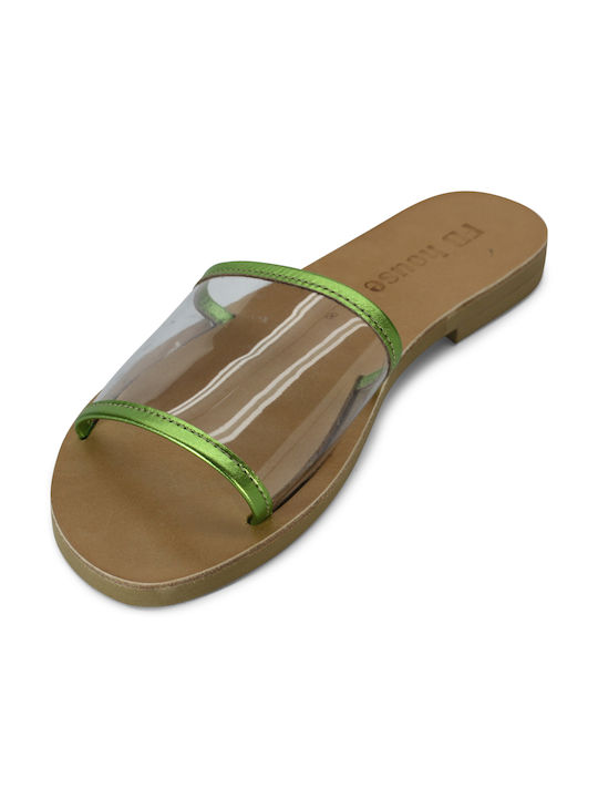 Women's leather sandal in natural color with green detailing