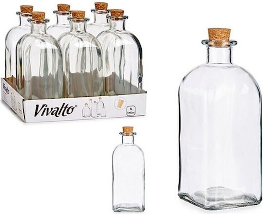 Vivalto Vivalto Μπουκάλι Νερού Γυάλινο με Φελλό Διάφανο 1000ml