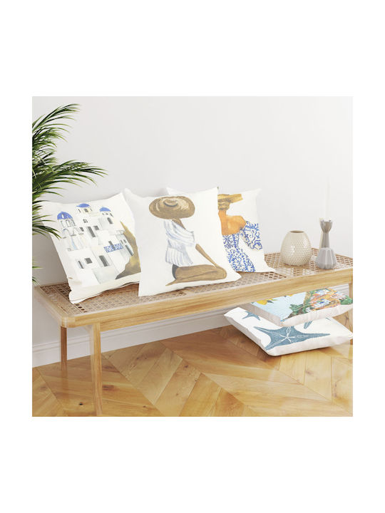 Borea Borea Decorative Pillow Case Pattern 51 Made of 100% Ecru Cotton 45x45cm