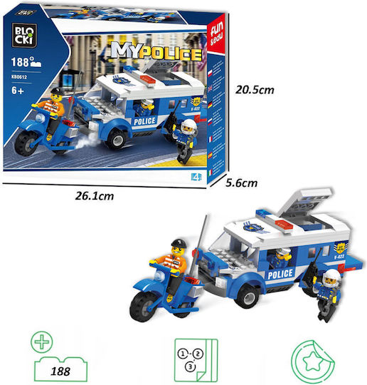 Blocki Building Blocks My Police Pursuit Van & Bike for 6+ Years 188 Pieces