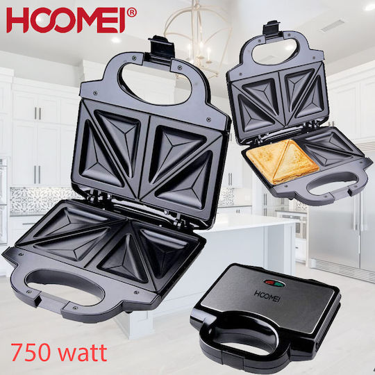 Hoomei Τοστιέρα για 2 Τοστ 750W Inox