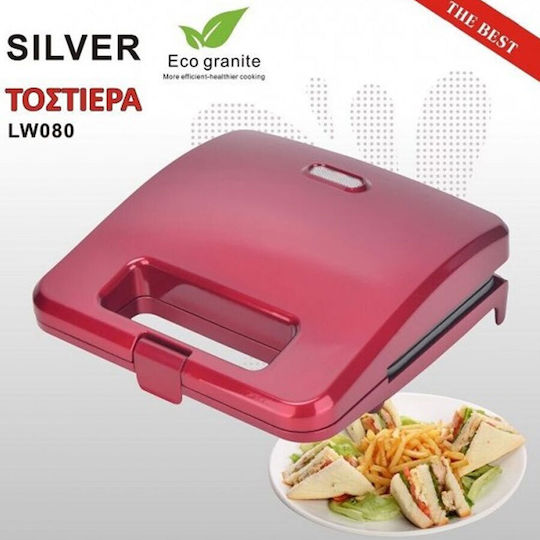 Silver LW-080R Τοστιέρα με Κεραμικές Πλάκες για 2 Τοστ 800W Κόκκινη