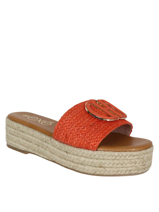 Exe Women's Flat Sandals Flatforms in Orange Color