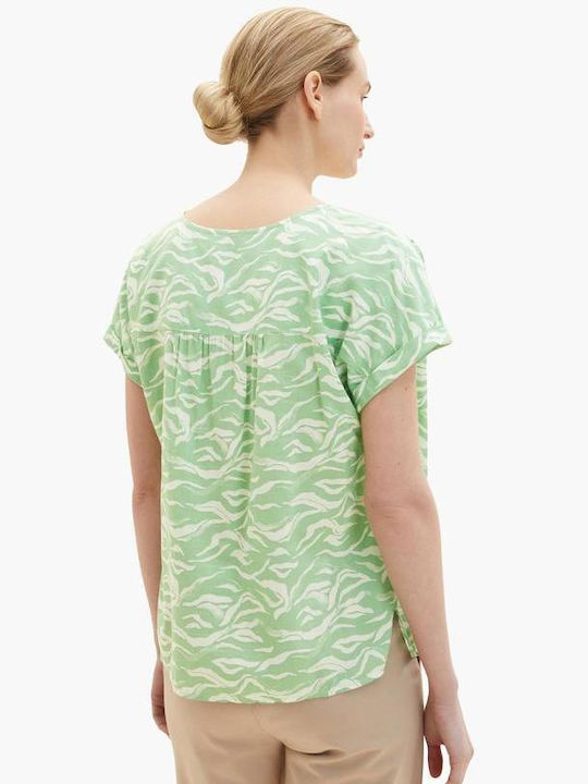 Tom Tailor pentru Femei de Vară Bluză Mâneci scurte Verde