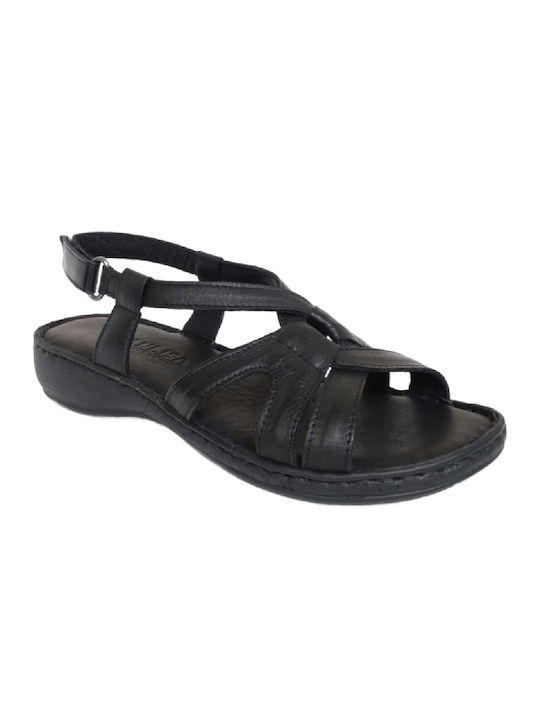 Manlisa Leder Damen Flache Sandalen Anatomisch in Schwarz Farbe