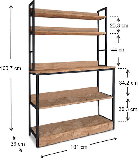 Megapap Foyer Kitchen Rack Metallic 5 Tiers Black Pine Oak 101x36x160.7cm