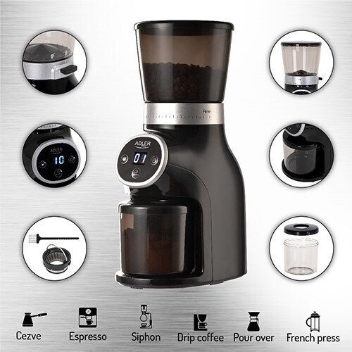 Adler Râșniță electrică pentru cafea 300W cu capacitate de boabe 300gr și 31 niveluri de măcinare Negru