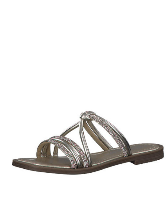 Marco Tozzi Leather Women's Flat Sandals in Gold Color