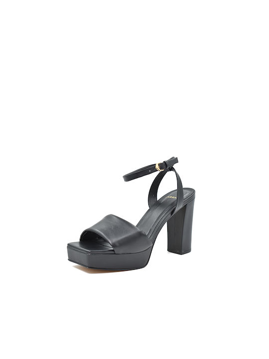 Carrano Platform Leather Women's Sandals Black with Chunky High Heel