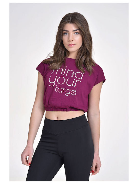 Γυναικείο Καλοκαιρινό Crop Top Βαμβακερό Κοντομάνικο Μωβ
