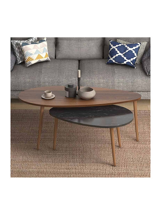 Oval Central Coffee Table Elips Wooden Walnut / Black 2pcs L116xW46xH46cm