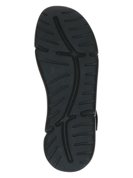 Leather Women's Flat Sandals with Strap in Black Color