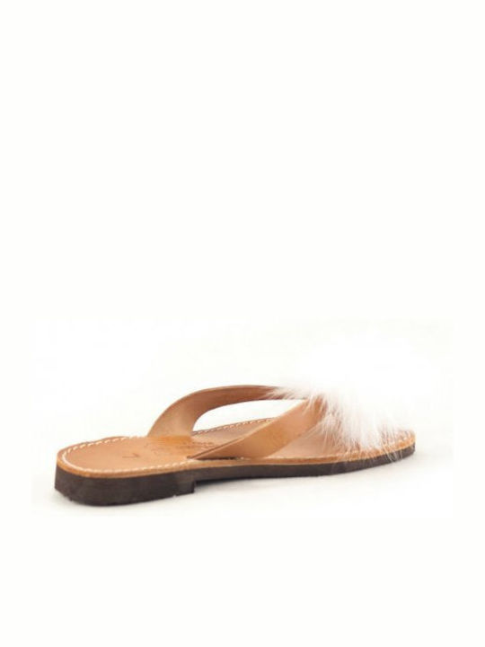 Kouros Handmade Leather Women's Sandals with Fur Beige