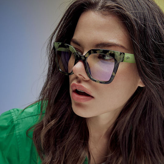 Asti Women's Acetate Blue Light Blocking Glasses Butterfly Green Tortoise