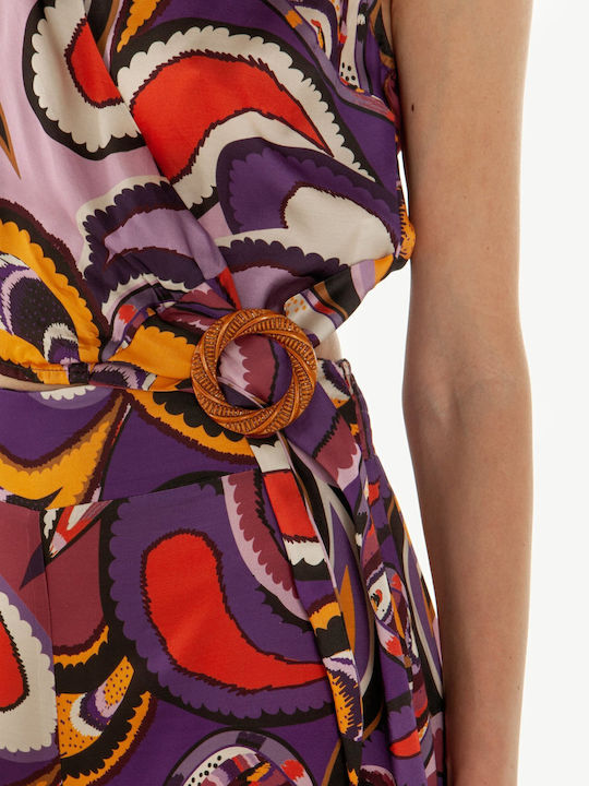 Bluza Damă Satin Fără Mâneci cu Decolteu în V Multicolor