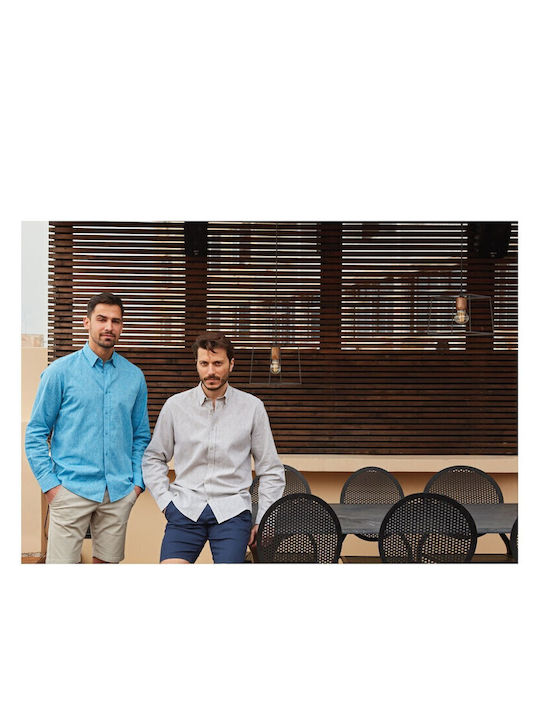Long-sleeved Linen Shirt Blue