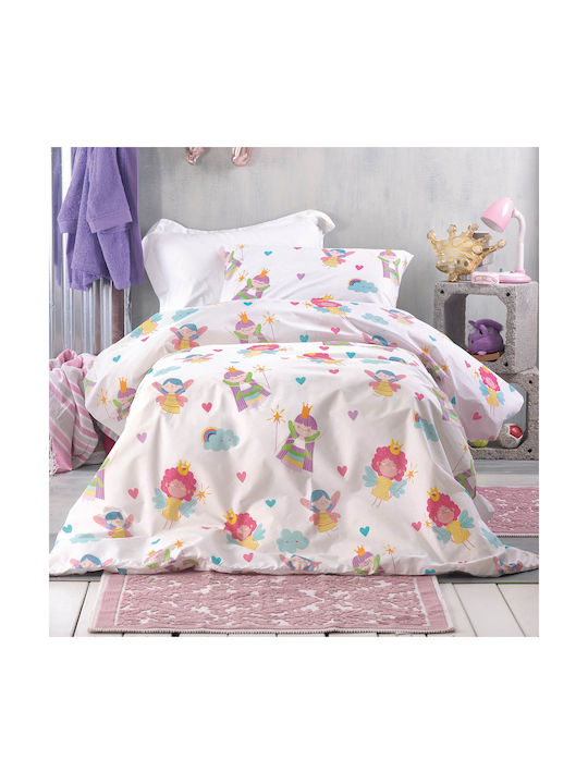 Rythmos Σετ Σεντόνια Ημίδιπλα Βαμβακερά Fairies Λευκό 160x260cm 3τμχ
