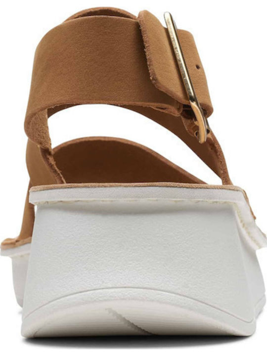Women's Leather Ankle Strap Platforms Tabac Brown
