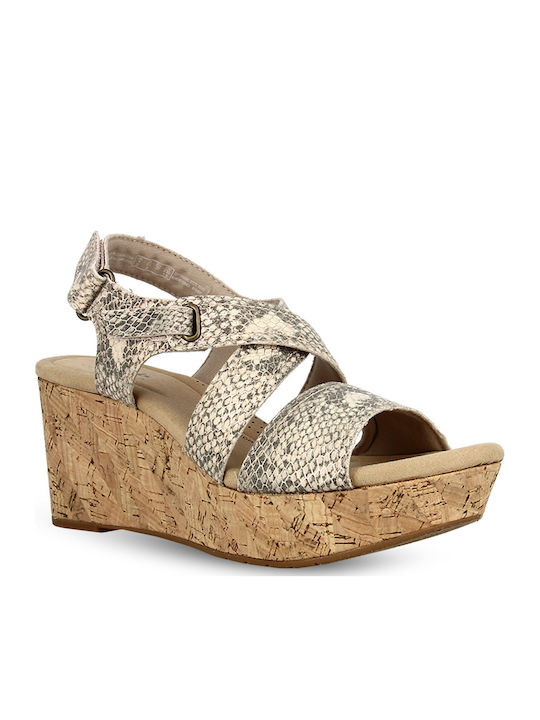 Rose Way Women's Ankle Strap Platforms Beige