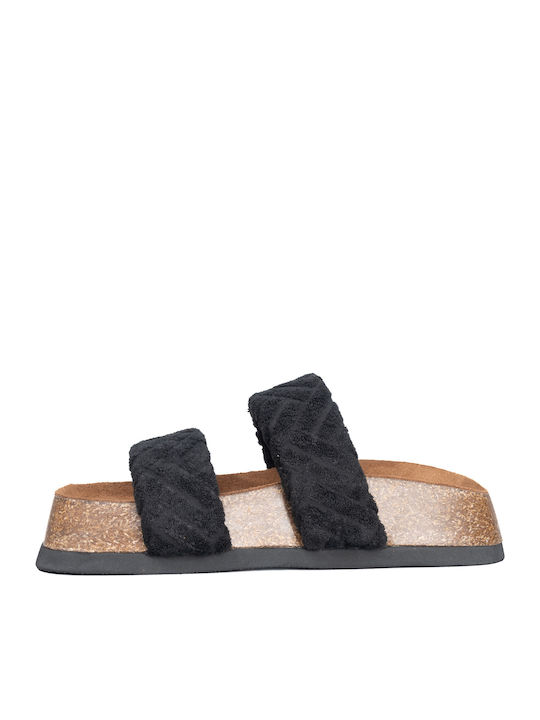 Leather Women's Flat Sandals in Black Color