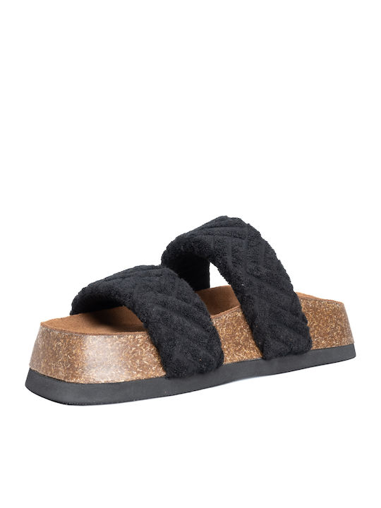 Leather Women's Flat Sandals in Black Color