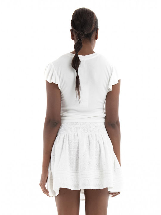 Only Women's Summer Crop Top Short Sleeve Off White