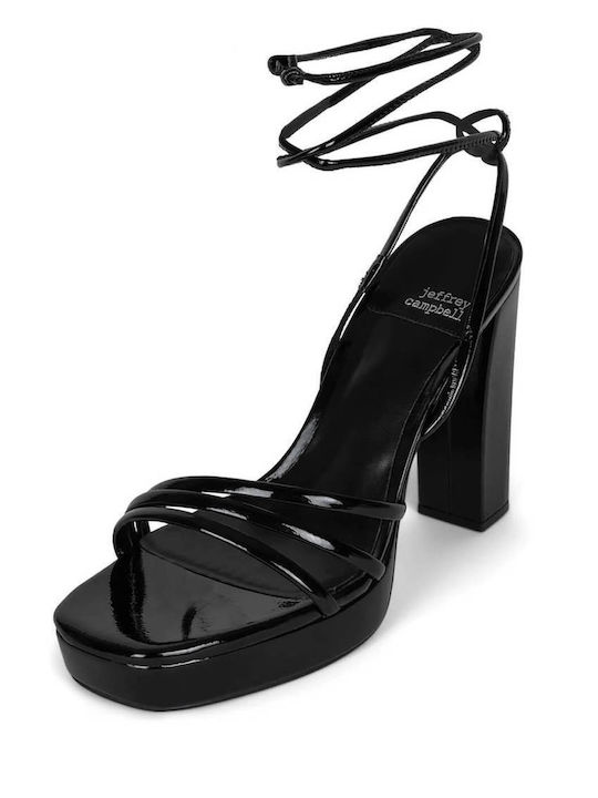 Jeffrey Campbell Platform Leather Women's Sandals with Laces Black with Chunky High Heel