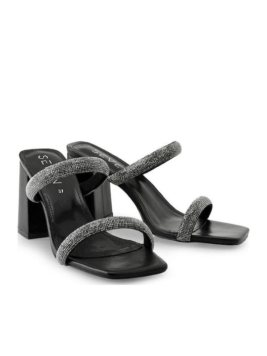 Fabric Sandals with Strass Black