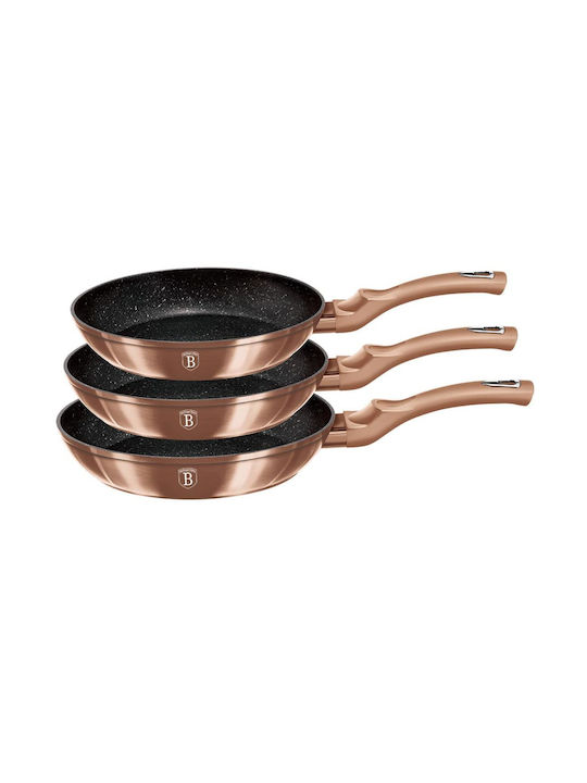 Berlinger Haus Metallic Line Pans Set of Aluminum with Stone Coating Rose Gold Collection 3pcs