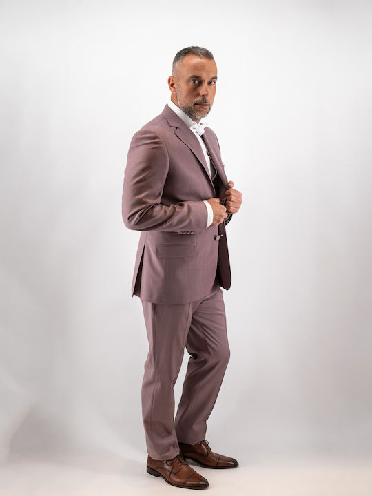 Men's Suit with Vest Regular Fit Burgundy
