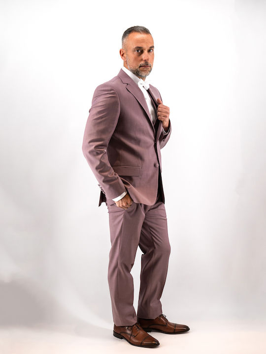 Men's Suit with Vest Regular Fit Burgundy
