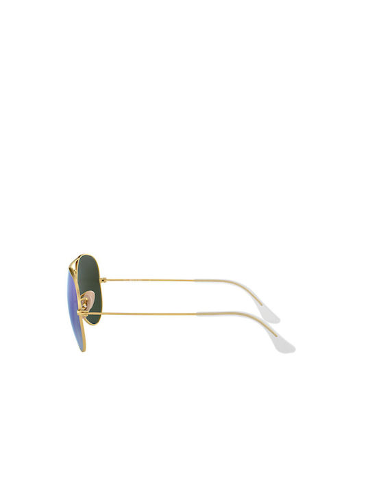 Ray Ban Aviator Sunglasses with Gold Metal Frame and Light Blue Mirror Lens RB3025 112/17