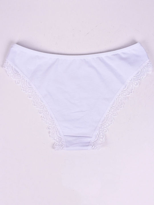 Damen Baumwollslip mit Spitze weiß Weiß