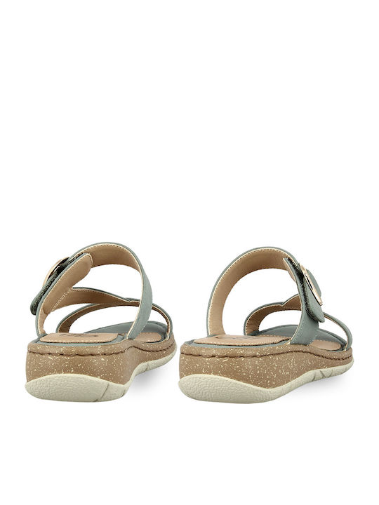 Leder Flache Sandalen für Damen Anatomisch in Hellblau Farbe