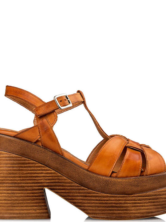 Envie Shoes Platform Leather Women's Sandals with Ankle Strap Tabac Brown