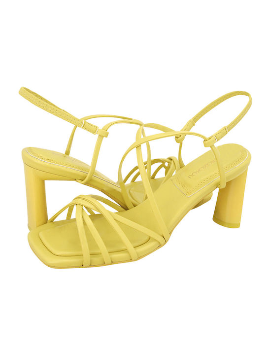 Gianna Kazakou Women's Sandals Yellow with Chunky Medium Heel