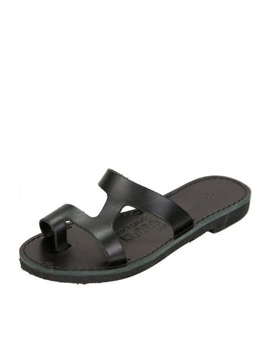 Kouros Leather Women's Flat Sandals in Black Color