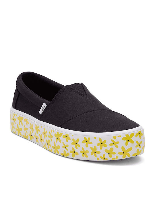 Fenix Platform Sun Daisies Υφασμάτινες Γυναικείες Εσπαντρίγιες σε Μαύρο Χρώμα