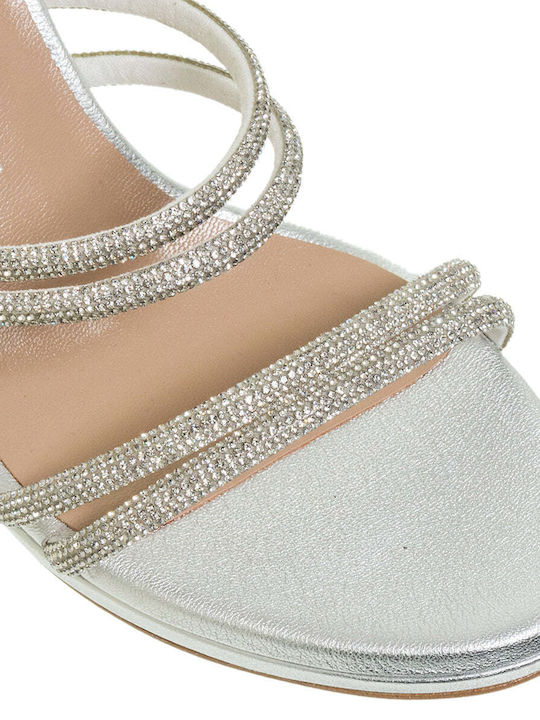 Mourtzi Leather Women's Sandals with Strass & Ankle Strap Moon with Thin High Heel