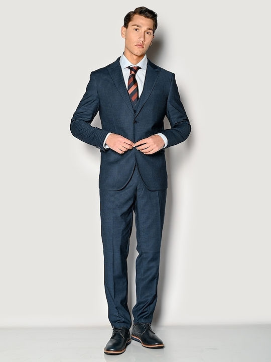 Sogo Men's Suit with Vest Slim Fit Blue