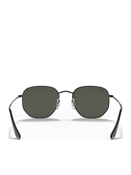 Ray Ban Hexagonal Unisex Sunglasses with Black Metal Frame and Green Polarized Lens RB3548N 002/58