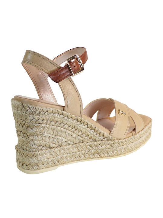 Women's Leather Ankle Strap Platforms Beige