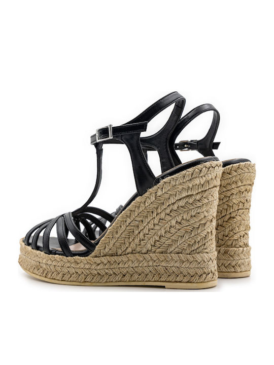 Women's Leather Ankle Strap Platforms Black