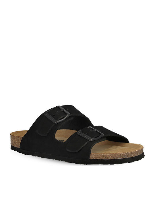 Leather Women's Flat Sandals Nubuck Black
