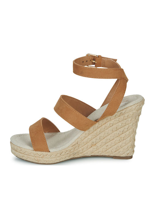 Women's Synthetic Leather Ankle Strap Platforms Brown