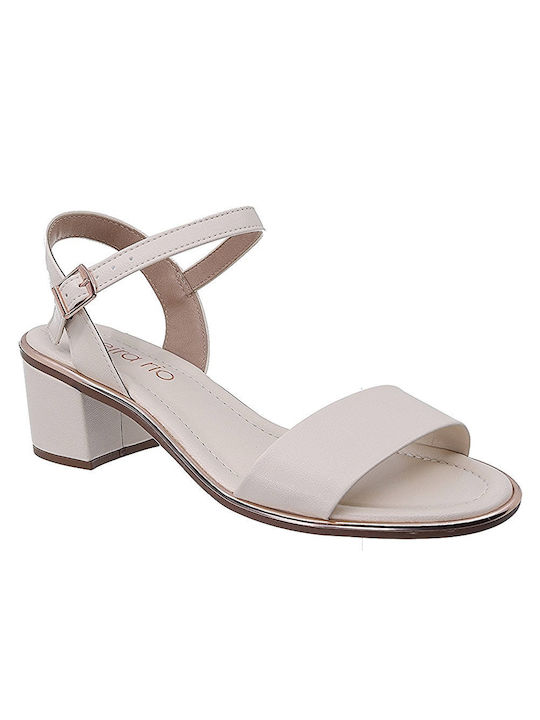 Beira Rio Women's Sandals Light Beige with Chunky Medium Heel